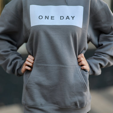 One Day Hoodie (Grey with White Billboard)